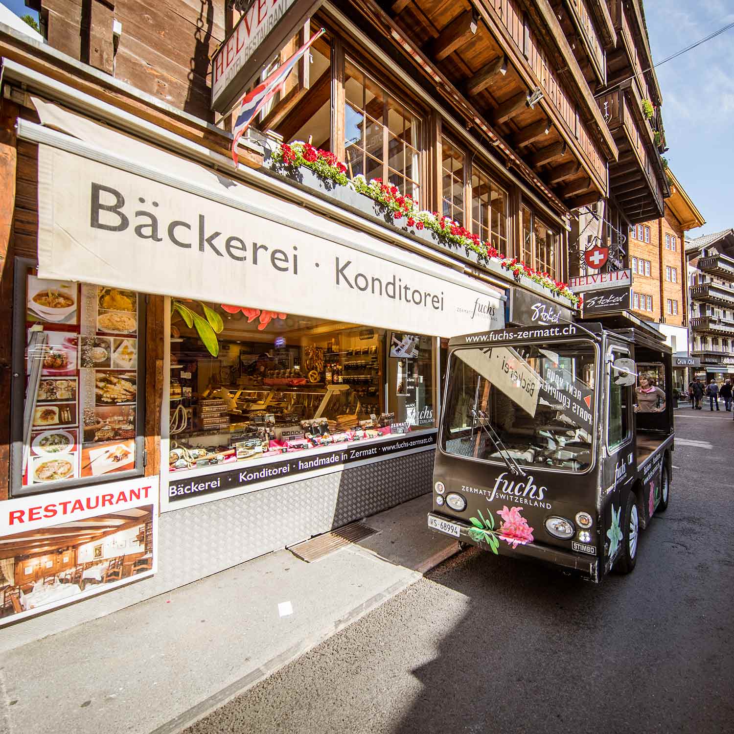 Übersicht der vier verschiedenen Standorte der Bäckerei Fuchs in Zermatt